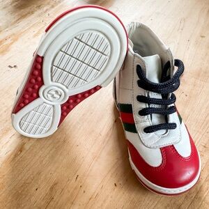 Toddler leather high-top with Web in white leather Web in white leather | GUCCI